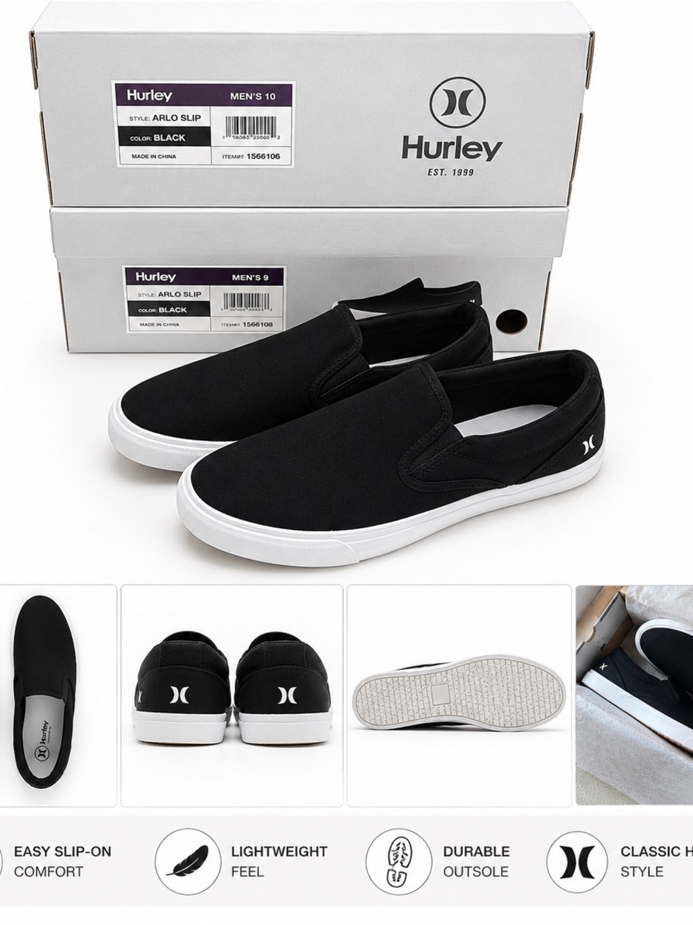 Mens Hurley Slip on shoes Size 9 or 10​​​​​​​​​